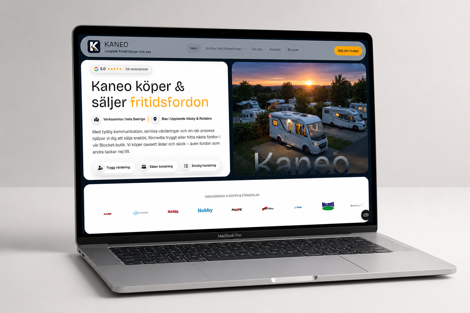 Kaneo website shown in a MacBook Pro